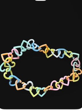 MULTI-COLORED PLASTIC HEART CHAIN NECKLACE